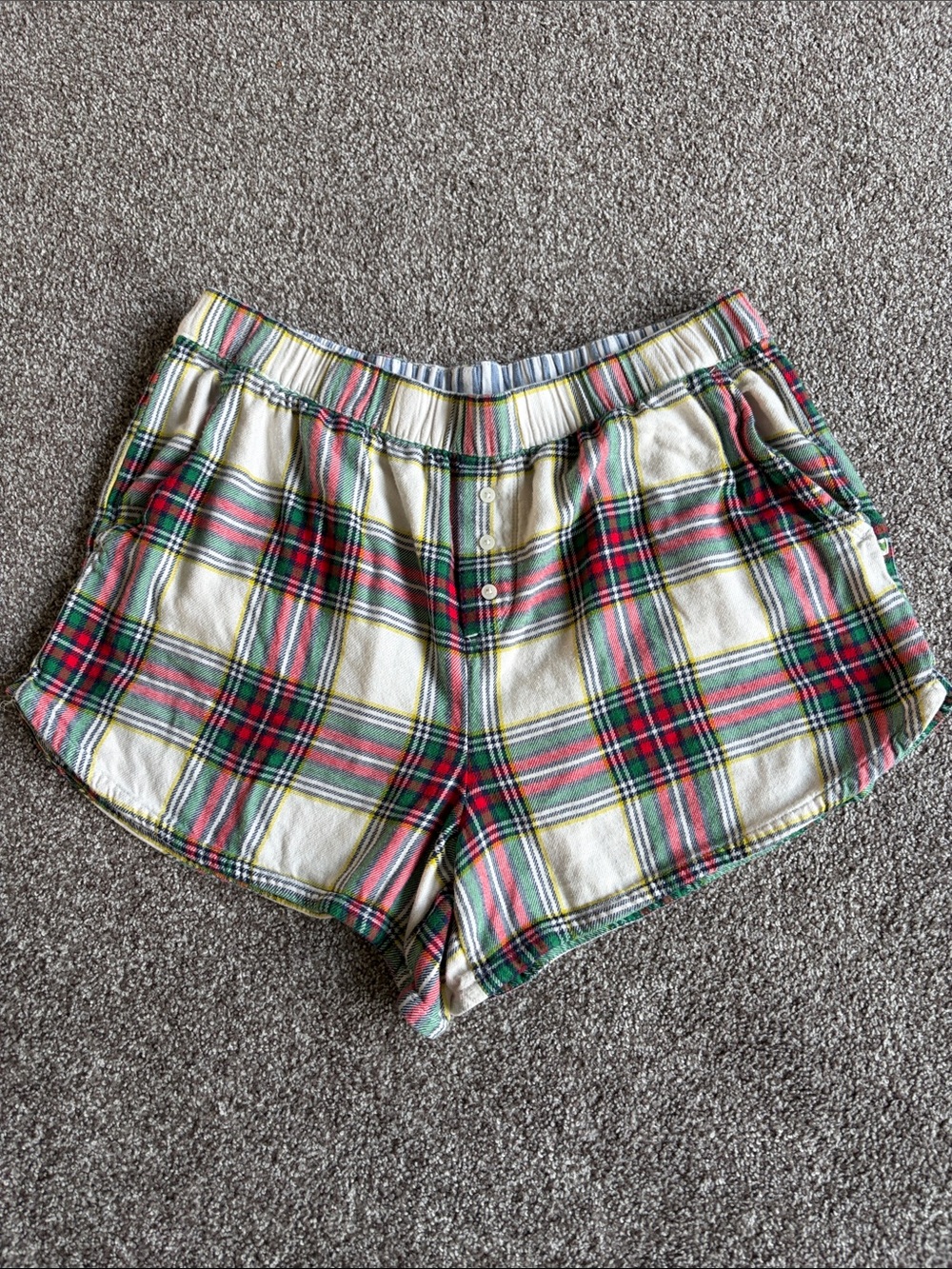 aerie Plaid Athletic Shorts in White, Red & Green with pockets